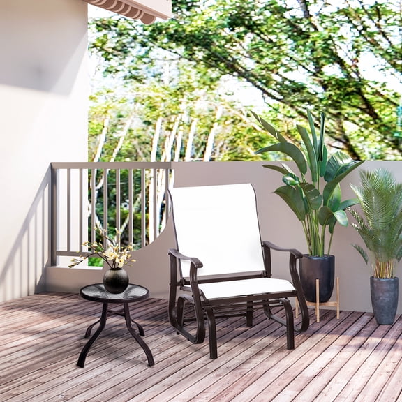 Outsunny Outdoor Swing Glider Chair, Patio Mesh Rocking Chair with Steel Frame for Backyard, Garden, and Porch, White