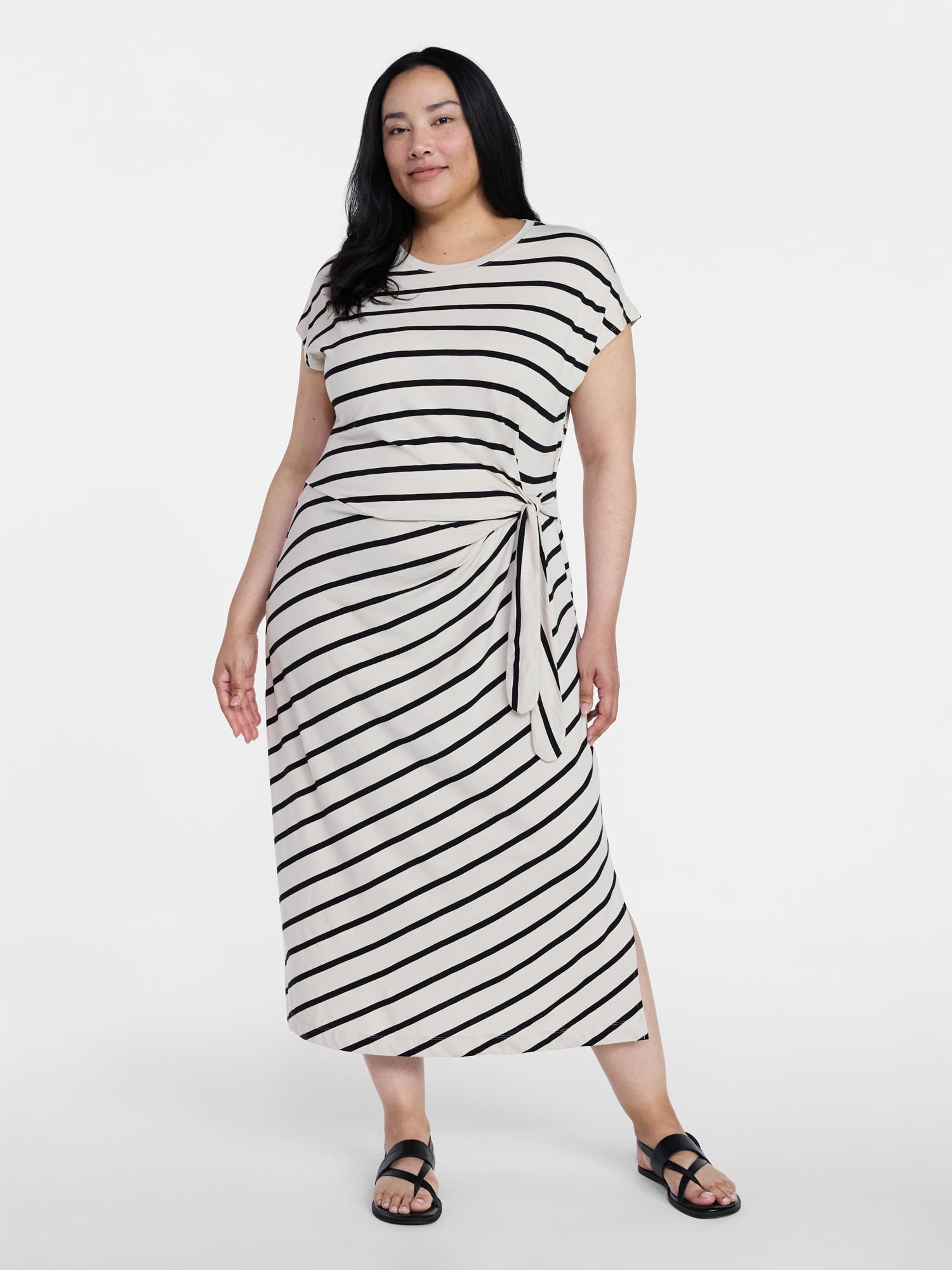 Time and Tru Women's and Women's Plus Side Tie Midi Dress with Dolman Sleeves, Sizes XS-4X
