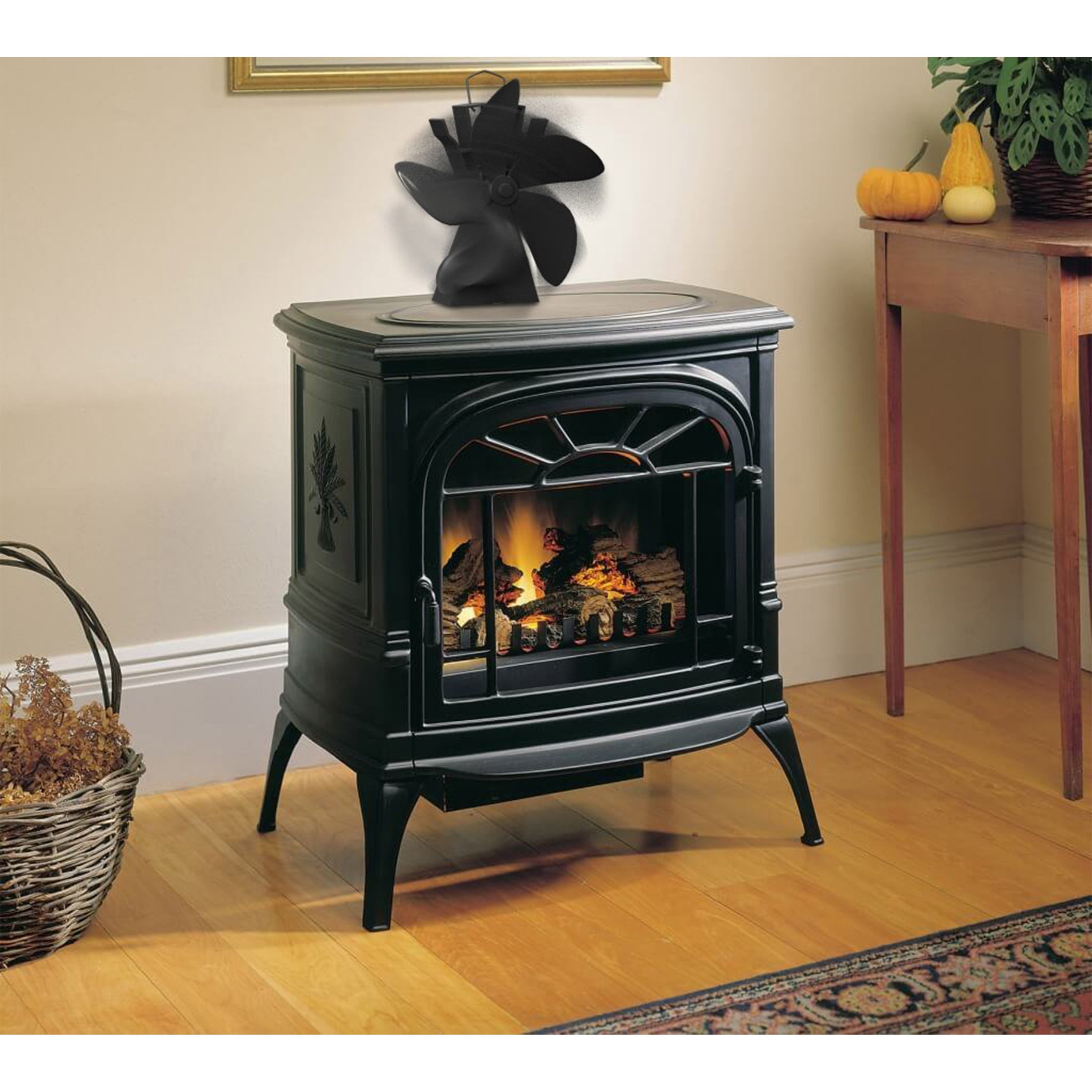 Home-Complete Heat-Powered Stove Fan for Wood Stoves or Fireplaces (Black)
