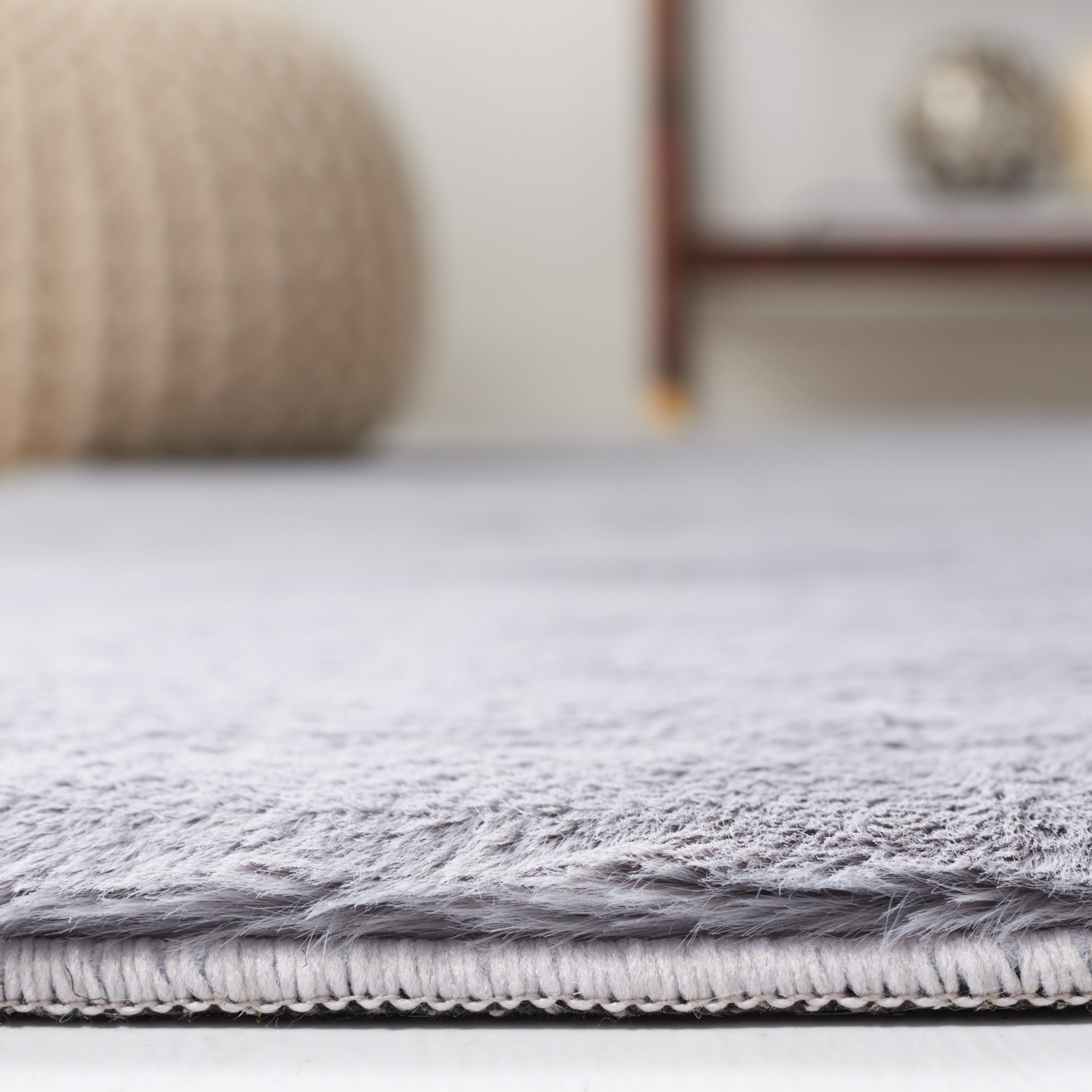 Safavieh Faux Rabbit Fur David Solid Machine Washable Slip Resistant Runner Rug, Light Gray, 2'3" x 8'