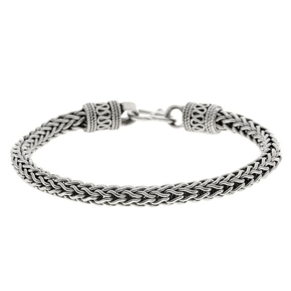 Silverly Women's Men's 925 Sterling Silver Balinese Oxidised Foxtail Chain S Hook Bracelet, 20.5 cm