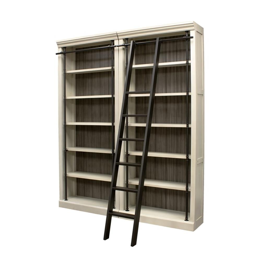 Pemberly Row 8' Tall Wood Bookcase Wall With Ladder Aged Office Bookcases White