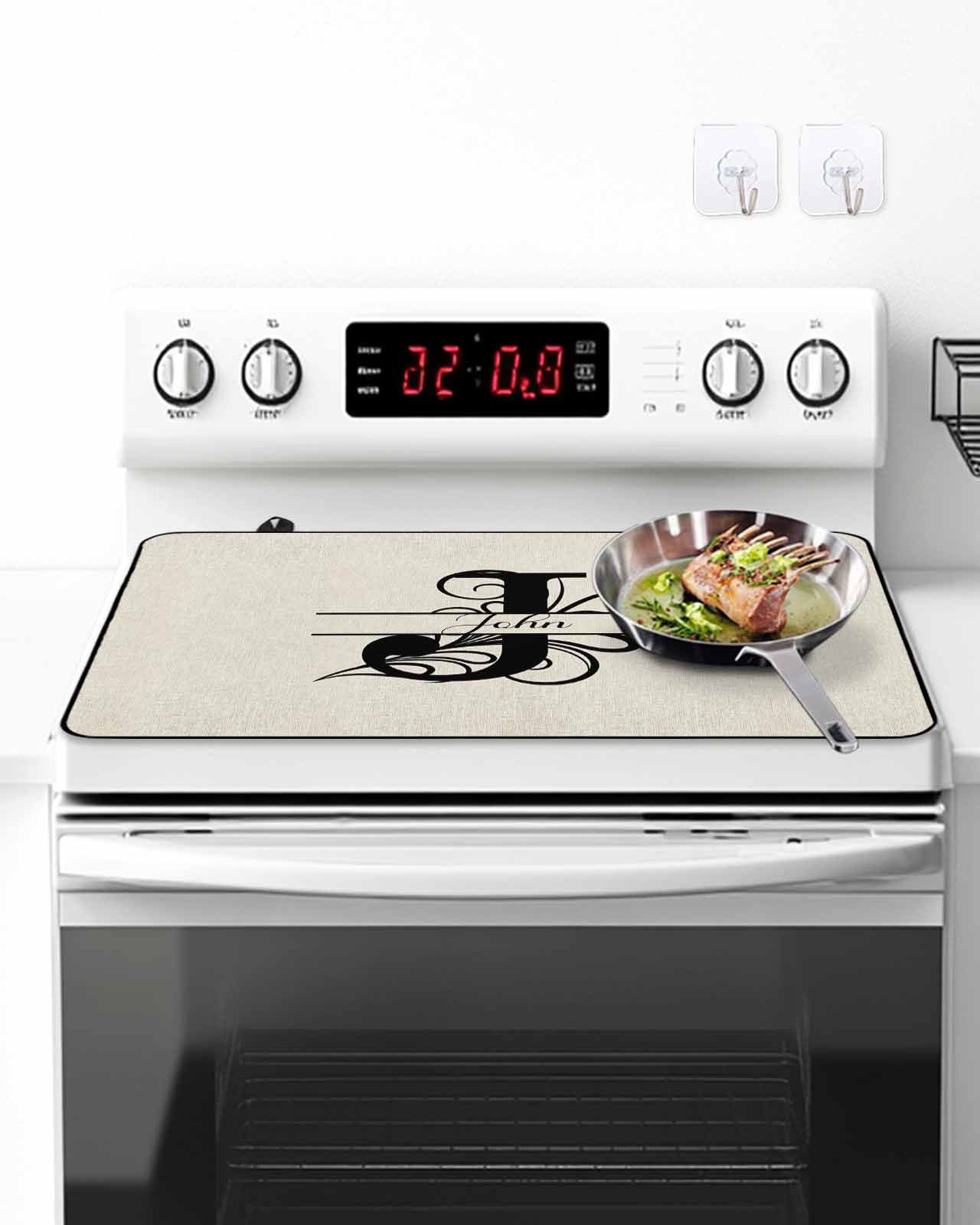 Stove Top Covers for Electric Stove, Letter J Glass Stovetop Cover Protector, Monogram Words Induction Cooktop Protector Oven Mat for Kitchen Countertop 24"x21"