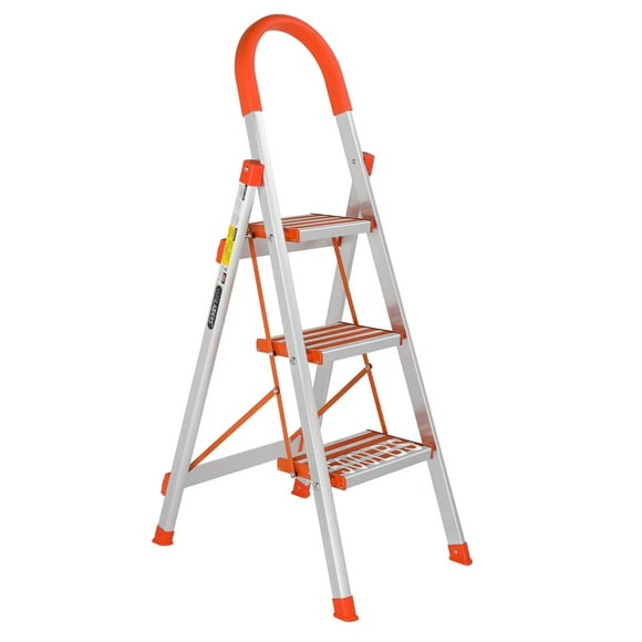 LUISLADDERS 3 Step Stool Aluminum Lightweight Step Ladder Folding Anti-Slip with Rubber Hand Grip 350lbs Capacity Home and Kitchen Anti-Slip Stepladders