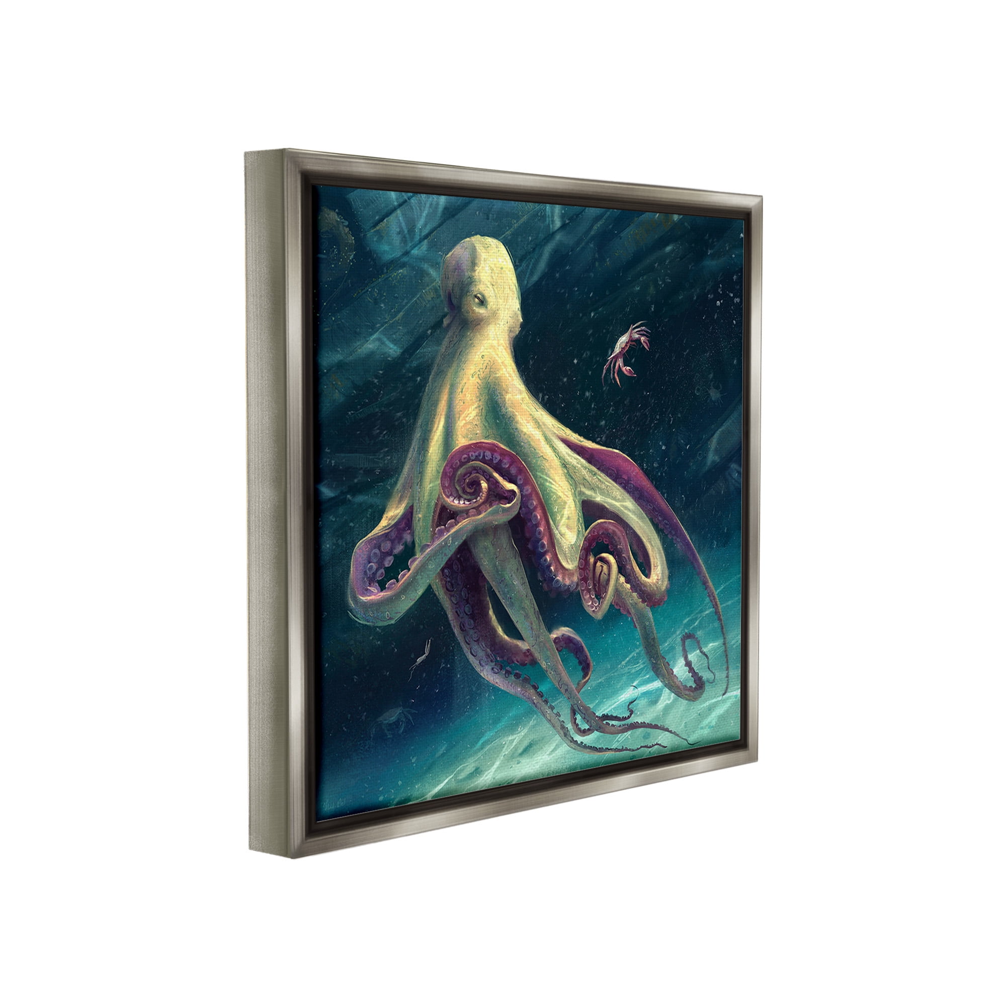 Stupell Industries Deep Water Octopus Animals & Insects Painting Gray Floater Framed Canvas Art Print Wall Art, 18 x 18