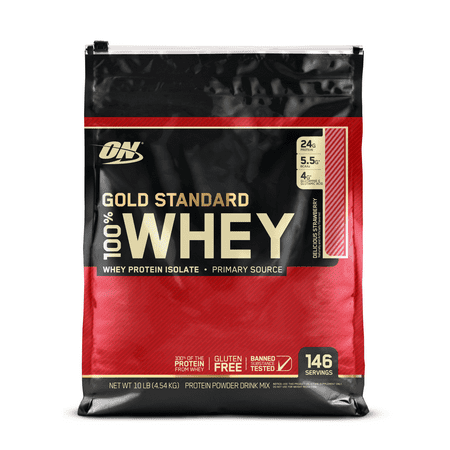 Optimum Nutrition Gold Standard 100% Whey Protein Powder, Strawberry, 24g Protein, 10