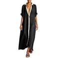 thumbnail image 2 of Guieoi Womens Dresses Plus Size Summer Short-Sleeve V-Neck Button Up Dresses Sundresses for Women Black XL, 2 of 6