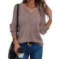 thumbnail image 2 of UVN Blouse for Women Fall V Neck Shirt Long Sleeve Pullover Sweatshirts Dressy Casual Ladies Tops, 2 of 8