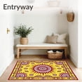 thumbnail image 3 of ODIKA 3'x5' Machine Washable Non-Slip Area Rug, Boho Rustic Starburst Medallion with Stitched Festoon Details High Traffic Rug, Yellow, 621575, 3 of 7