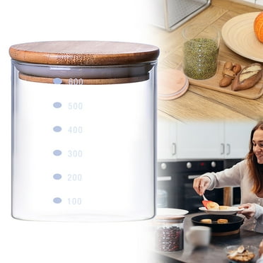Coffee bean storage tankGlass Storage Jar Canister Cylinder Airtight Kitchen Container with Natural Wood Lid for Tea Dry Candy Seasoning Spaghetti Coffee Clear Sealing SizeClear