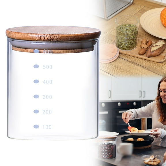 Coffee bean storage tankGlass Storage Jar Canister Cylinder Airtight Kitchen Container with Natural Wood Lid for Tea Dry Candy Seasoning Spaghetti Coffee Clear Sealing SizeClear