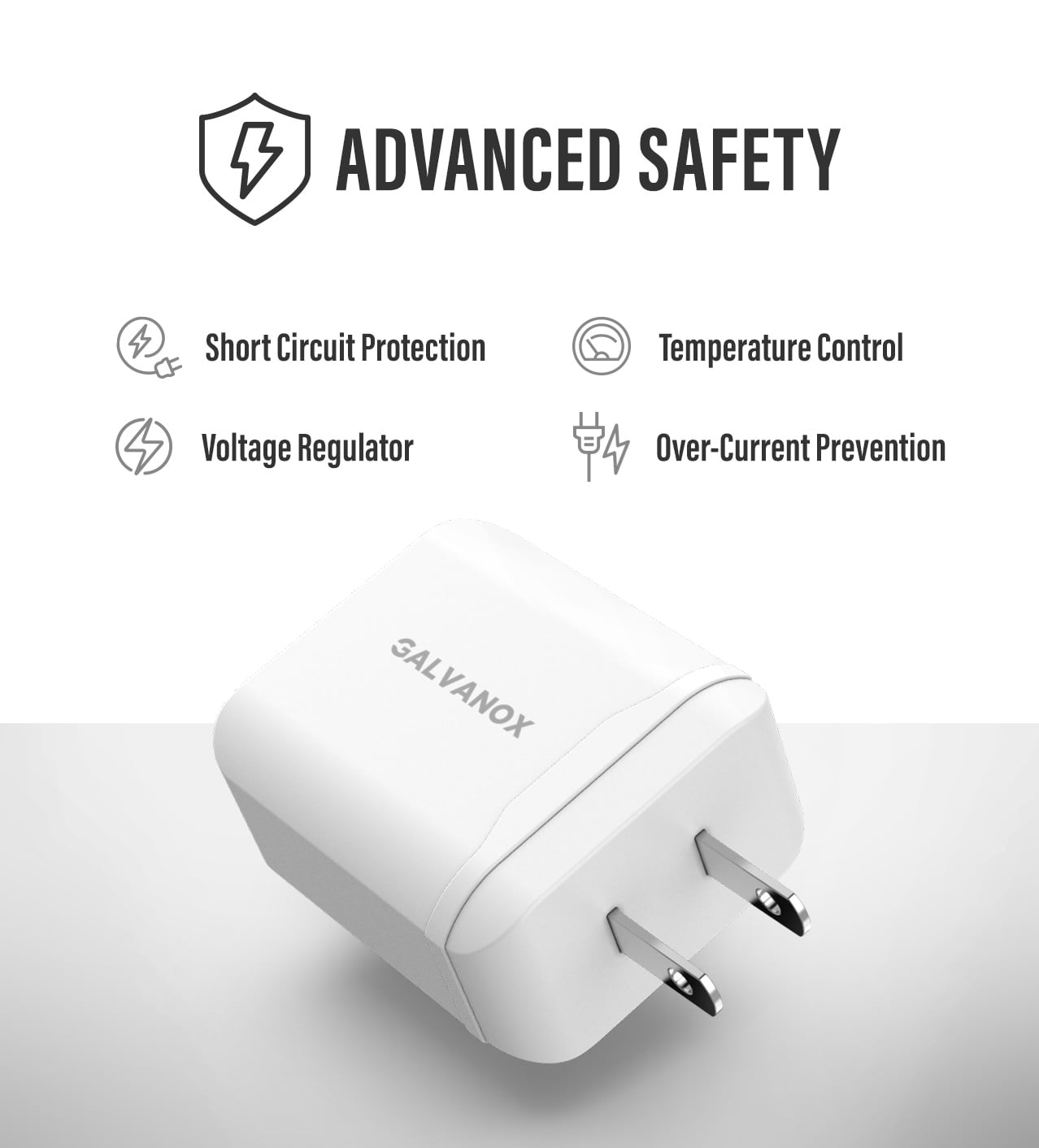 Galvanox USB C Charger - 18W PD Wall Adapter Plug with 5FT Charging Cable (Power Delivery Technology) C-C Cord and Fast Adapter (2.0 / 3.0) White