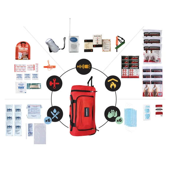 QK 6-Person, 72hr Prepared Survival Kit for Disaster Preparedness - Emergency Go Bag with Food and Water, First Aid, and Preparedness Tools. Emergency Kit for Earthquakes and Other Disasters.