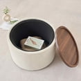 thumbnail image 5 of Timbernest Ottoman with Storage Set of 2, 22.75" Linen Upholstered Round Nesting Foot Stool with Wood Tray, No Assembly Needed, Beige, 5 of 11