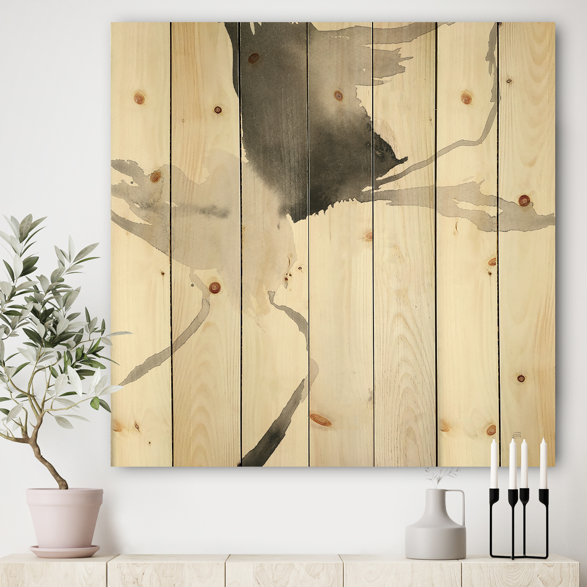 Designart 'minimal geometric Gesture I' Transitional Print on Natural Pine Wood