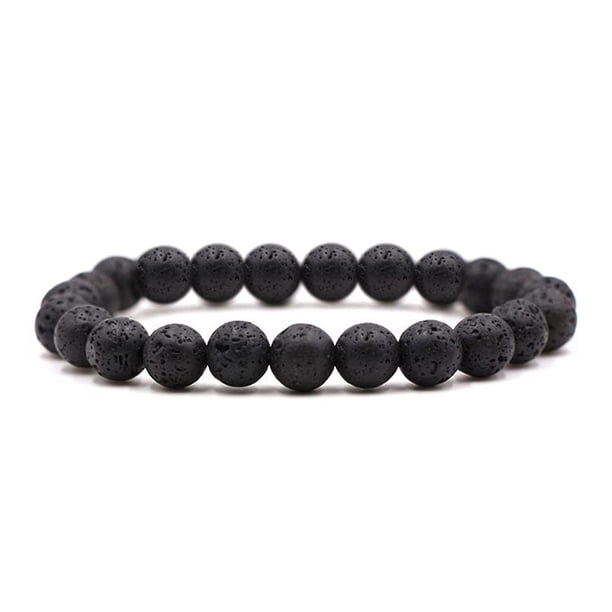 Xiao Hua Pulsera de cuentas hecha a mano, ideal para hombres y mujeres, con cuentas de cristal natural de 8 mm (piedra volcánica negra).