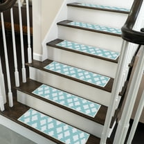 SussexHome Floral Design 9" X 28" Stair Treads - 70 % Cotton Anti-Slip Carpet Strips for Indoor Stairs-Easy to Install Stair Treads with Double Adhesive Tape-Safe, Extra-Grip, 10-Pack-Teal