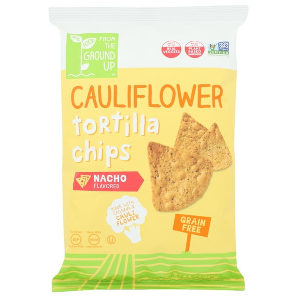 From The Ground Up Cauliflower Tortilla Chips Nacho Flavored, 4.5 Oz