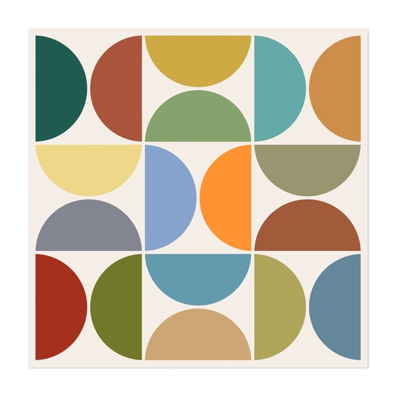 MCM Semicircle Color on Cream Square - Digital Art Geometric Mid-Century Modern Abstract Pattern Minimalist Modern Art Unframed Wall Art Print 6 x 6 inches