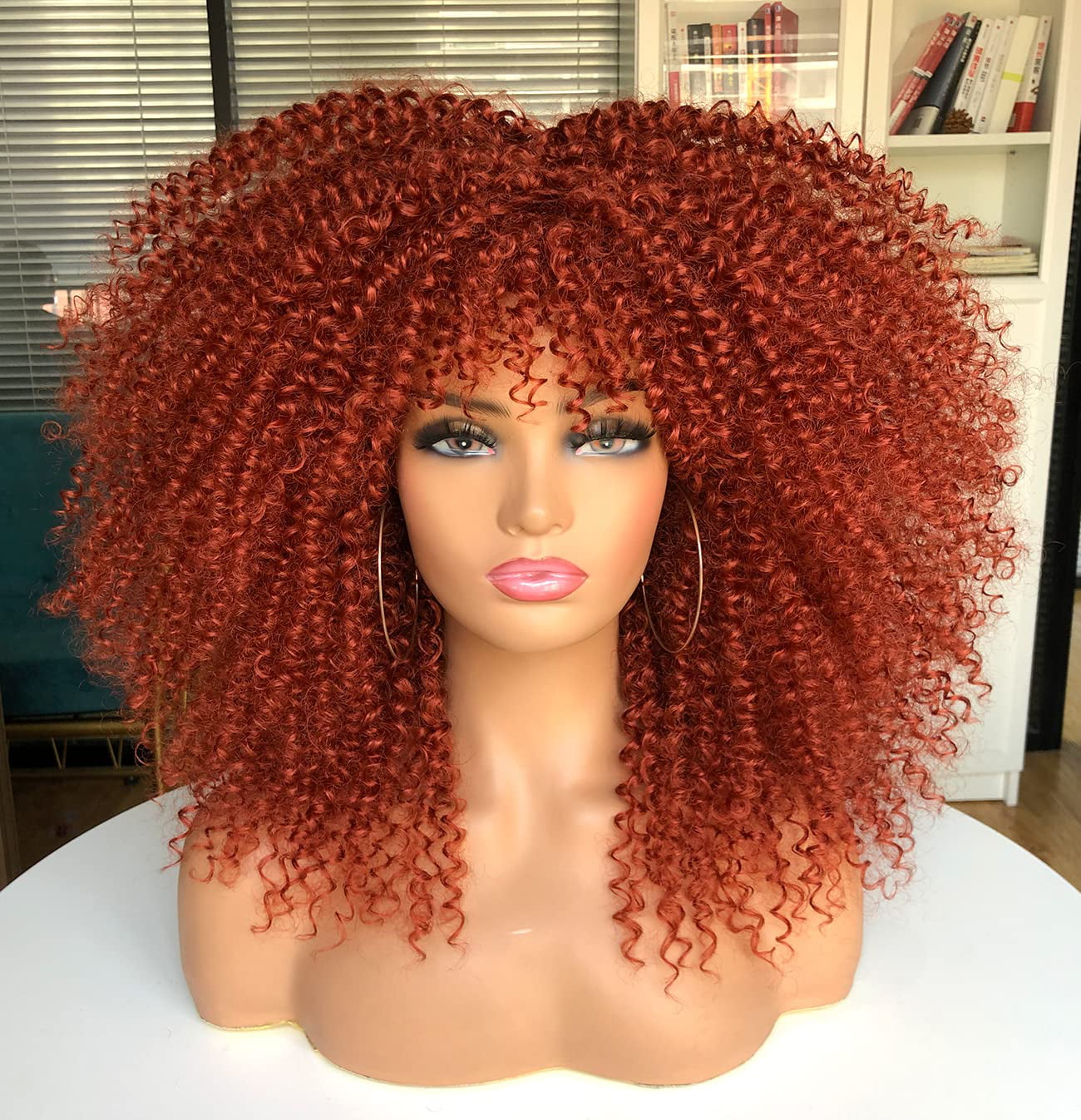 Annivia Short Curly Wig For Black Women With Bangs Kinky Curly Wigs Wefted Wig Caps Soft