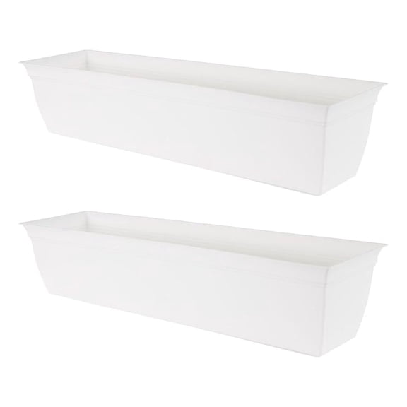 Indoor Outdoor 30 Inch Eclipse Series Window Flower Garden Ornamental Planter Box with Removable Attached Saucer, White (2 Pack)