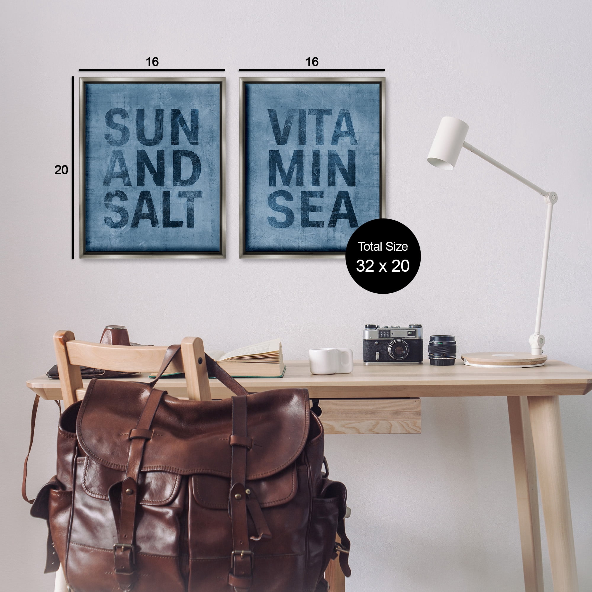 Stupell Industries Summer Beachy Phrases Nature Painting Gray Floater Framed Canvas Art Print Wall Art, 17 x 21, Set of 2