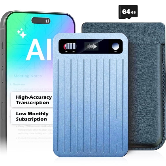 AI Voice Recorder, Transcribe Translate Summarize, Phone Recorder Compatible with Calls Interviews Lectures Meetings, Blue, 64GB