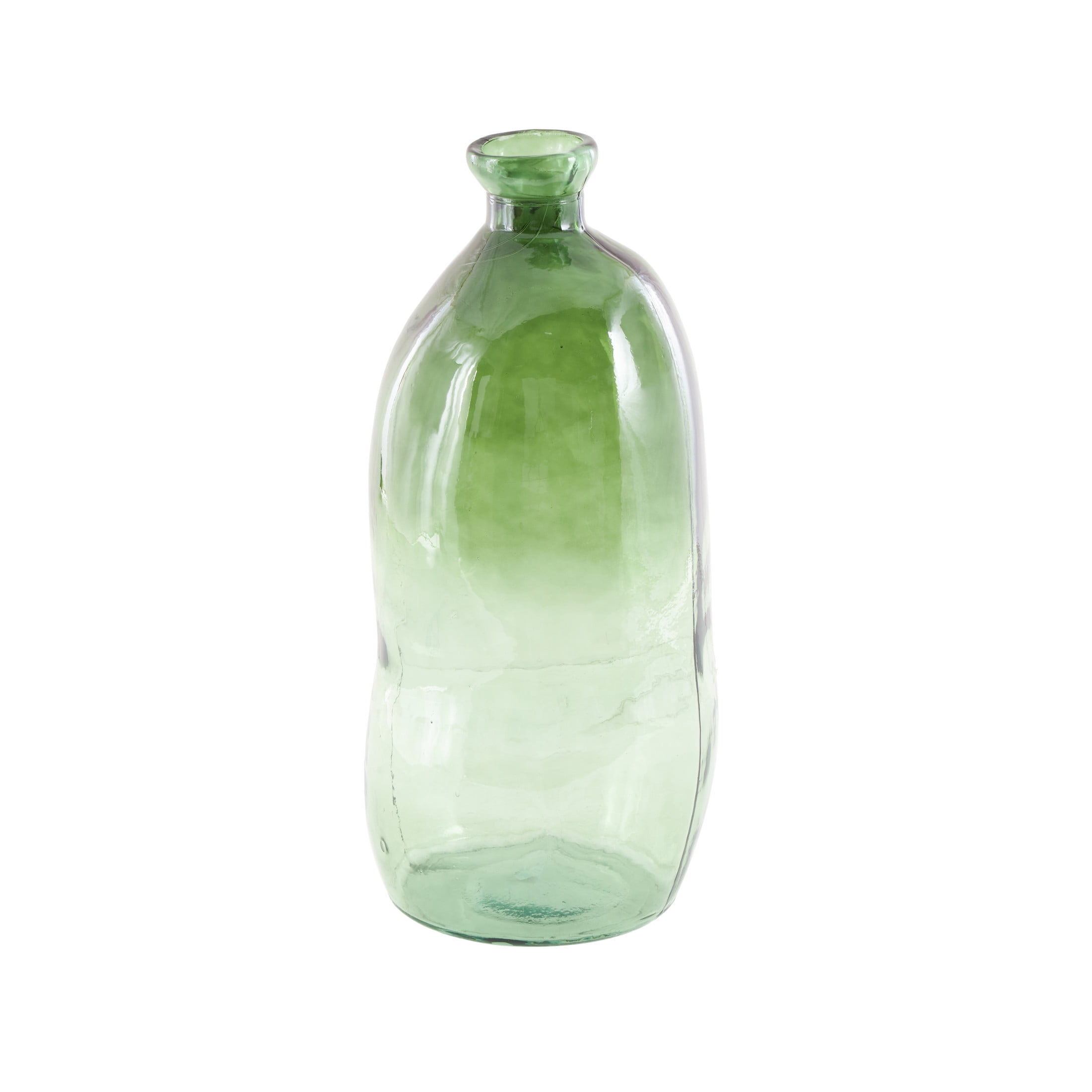 DecMode 29" Abstract Handmade Tall Curved Spanish Bottle Neck Ombre Green Recycled Glass Vase