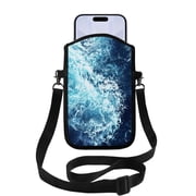 WIRESTER Cell Phone Pouch Sleeve Case for with Adjustable Crossbody Strap Neck Lanyard for Women Men Working Walking Travelling - Blue Ocean Wave