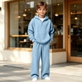 thumbnail image 2 of RMGVDSD Boys Clothes 2 Piece Fashion Fall Outfits Quarter Zip Hoodie Sweatshirts Wide Leg Sweatpants Solid Color Sweatsuit Sets With Pockets 8-9 Years, 2 of 7