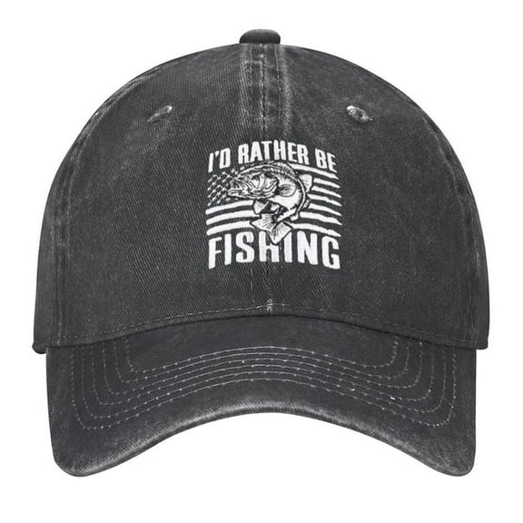 I'D Rather Be Fishing Print Vintage Wash Dad Hat Adjustable Curved Brim Baseball Cap,Casual Outdoor Sports Fishing Cap for Men and Women