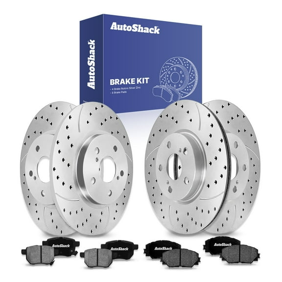 AutoShack Front & Rear Drilled & Slotted Brake Rotors Ceramic Brake Pads | Replacement for 2014 Toyota Matrix 1.8L FWD | Silver Zinc Coated | 12-PC Brake Kit | SilverShield Pro