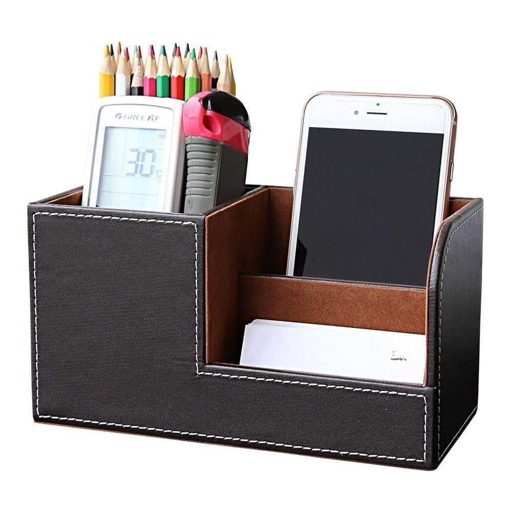 3pcs/set Desk Organizer Sets Leatherette Office Accessories Supplies Including Tissue Holder Pencil And Business Name Cards Stand Brown