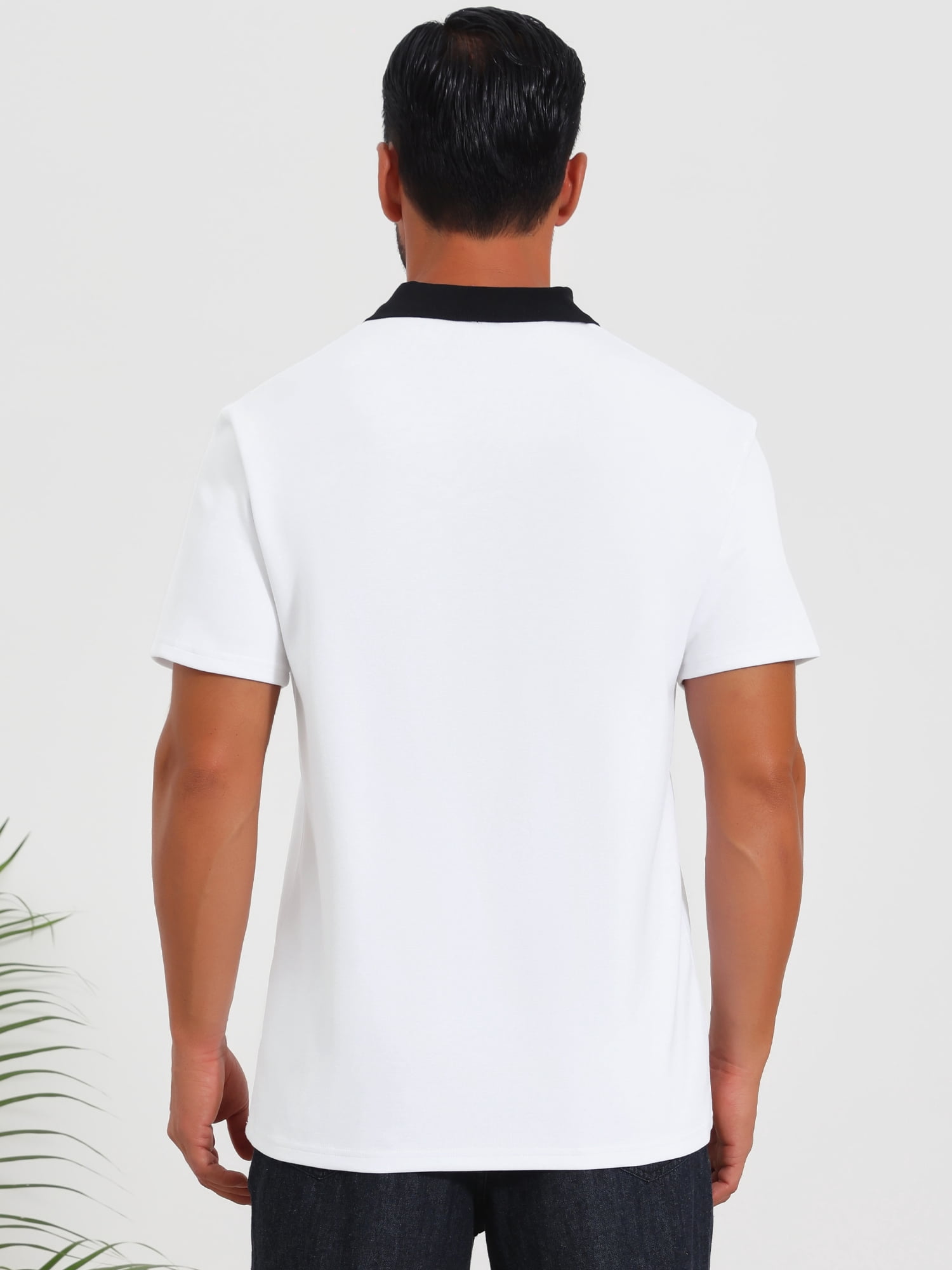 DARING DIVA Men's Zipper Closure Colorblock Short Sleeve Basic Polo Shirt S White