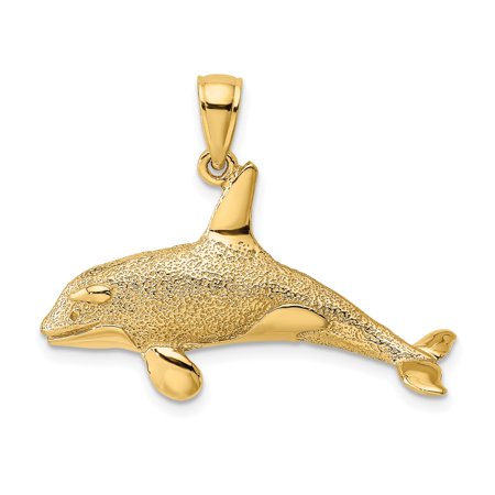 14k Yellow Gold Orca Whale Pendant for Men and Women, Textured and Polished Marine Life Charm, Nautical Animal Jewelry, Nature Inspired Ocean Symbol