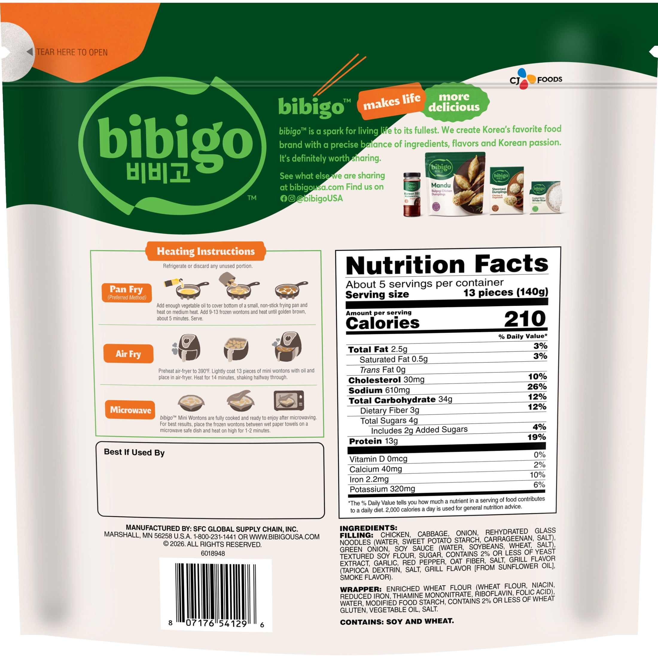 Bibigo Frozen Mini Wontons Spicy Chicken & Vegetable Dumplings, 24.0 oz