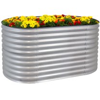 Sunnydaze 62.5" x 32" x 32" Oval Silver Steel Stackable Raised Garden Bed