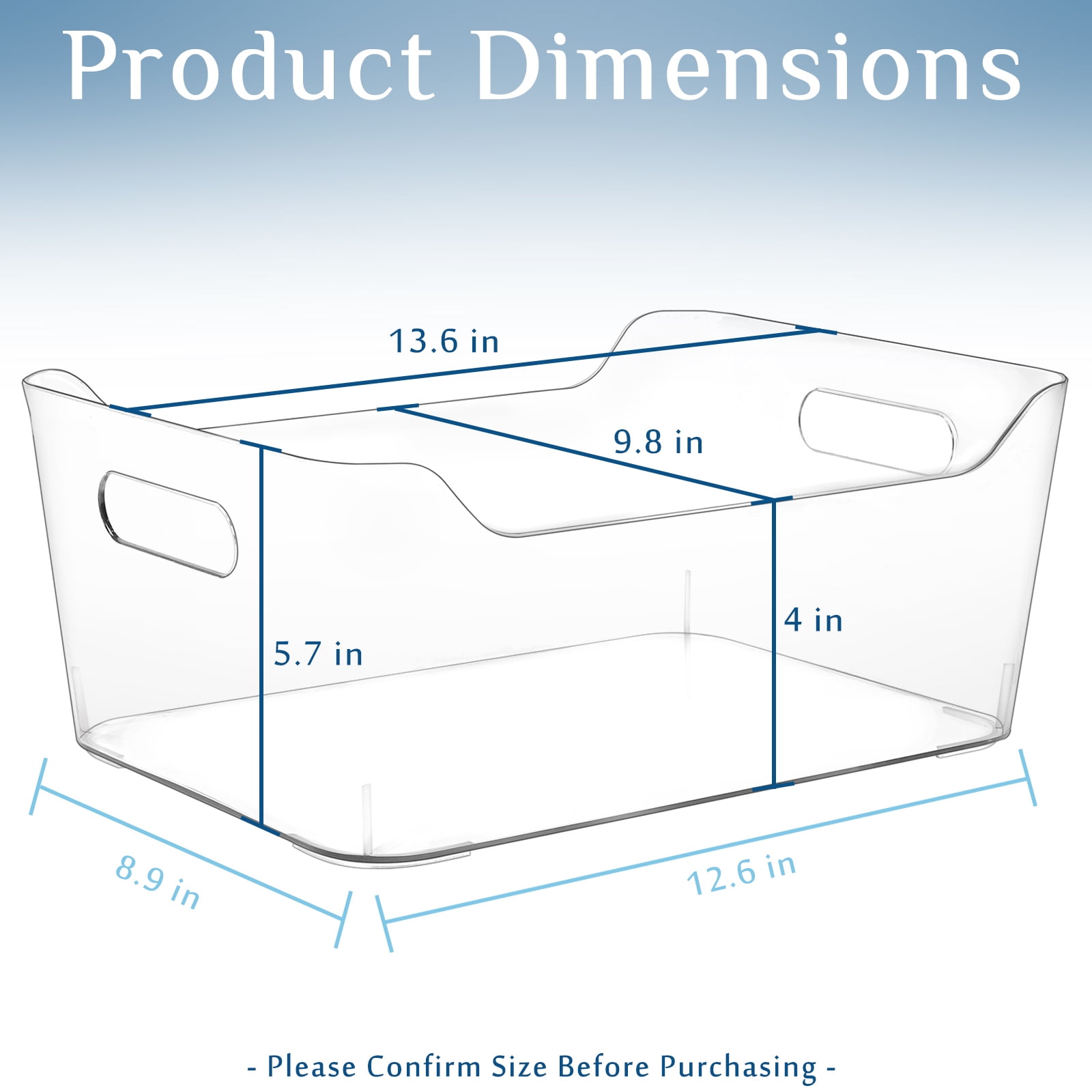 2 Pack X-Large Clear Plastic Storage Bins with Built-in Handles for Fridge, Kitchen, Bathroom and Bedroom