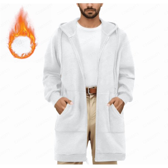 Kalauyu Mens Mid Length Full Zip Hooded Cardigan Long Sleeve Loose Casual Fleece Jacket with Front Pocket Solid Outwear Jackets