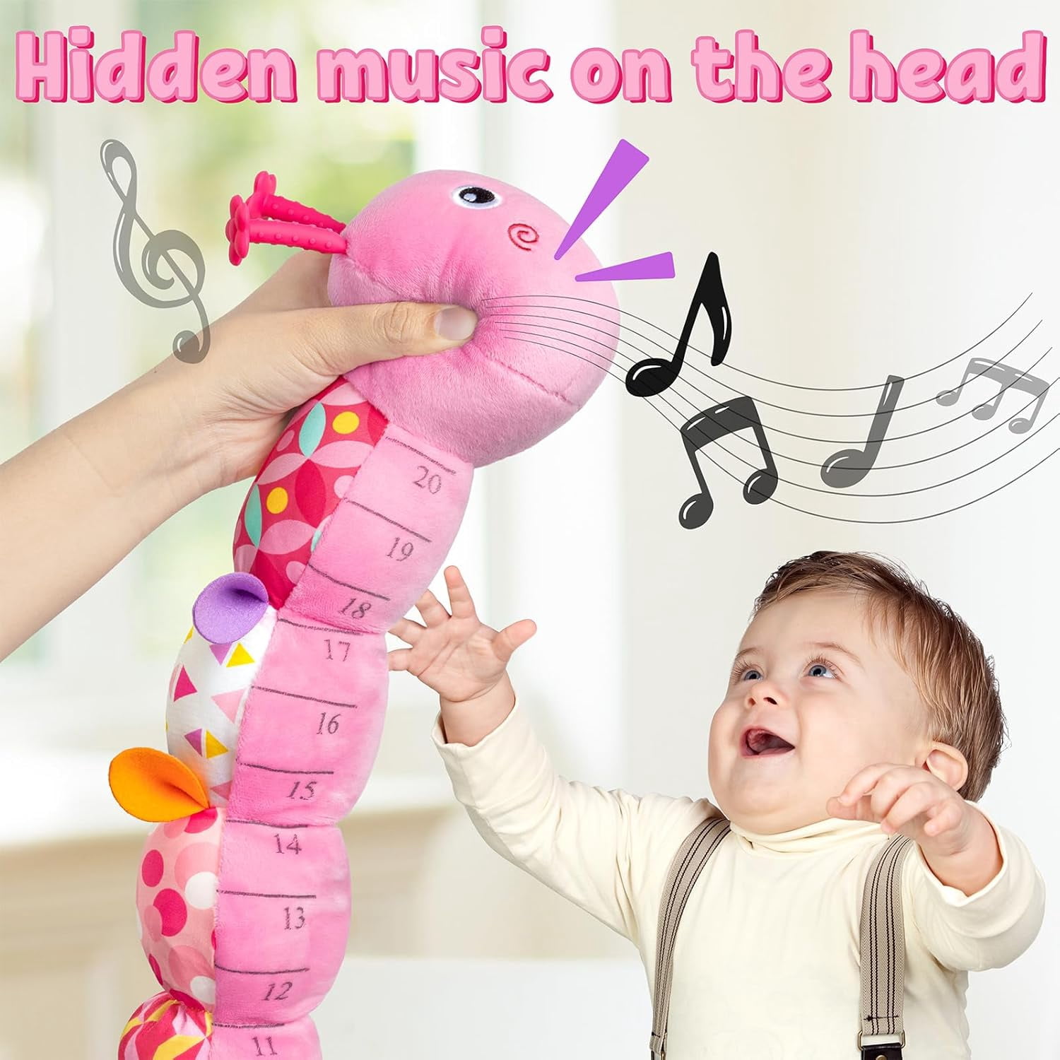 BTEPSGA Baby Toys Musical Caterpillar,Infant Toys Stuffed Animal Toys with Ruler Design and Ring Bell,Baby Teething Toys for Tummy Time Newborn Boys Girls 0 3 6 12 Months