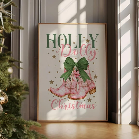 Holly Dolly, Coquette Cowgirl Print, Howdy Xmas S, Retro Decor, Wall Art, Modern Wall Decor, 8x12 UNFRAMED