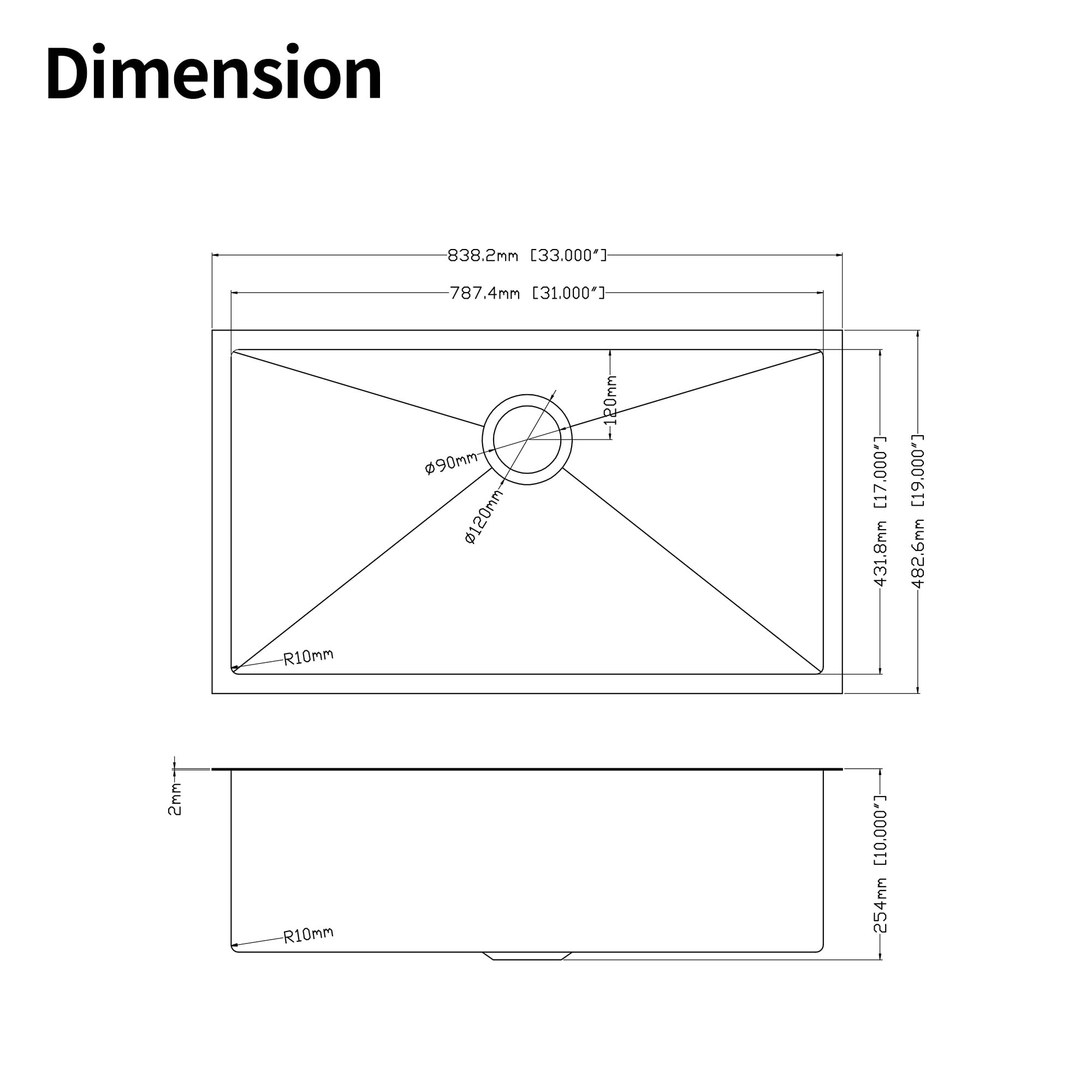 Izzovium 33x19x10" Undermount Single Bowl Stainless Steel Kitchen Sink, Matte Black, Dent-Resistant T304 Steel with R10 Corners & NANO PVC Coating