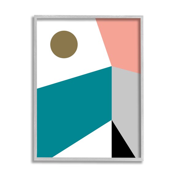 Stupell Industries Abstract Geometric Landscape Arrangement Elementary Shapes Abstract Painting Gray Framed Art Print Wall Art, 11 x 14