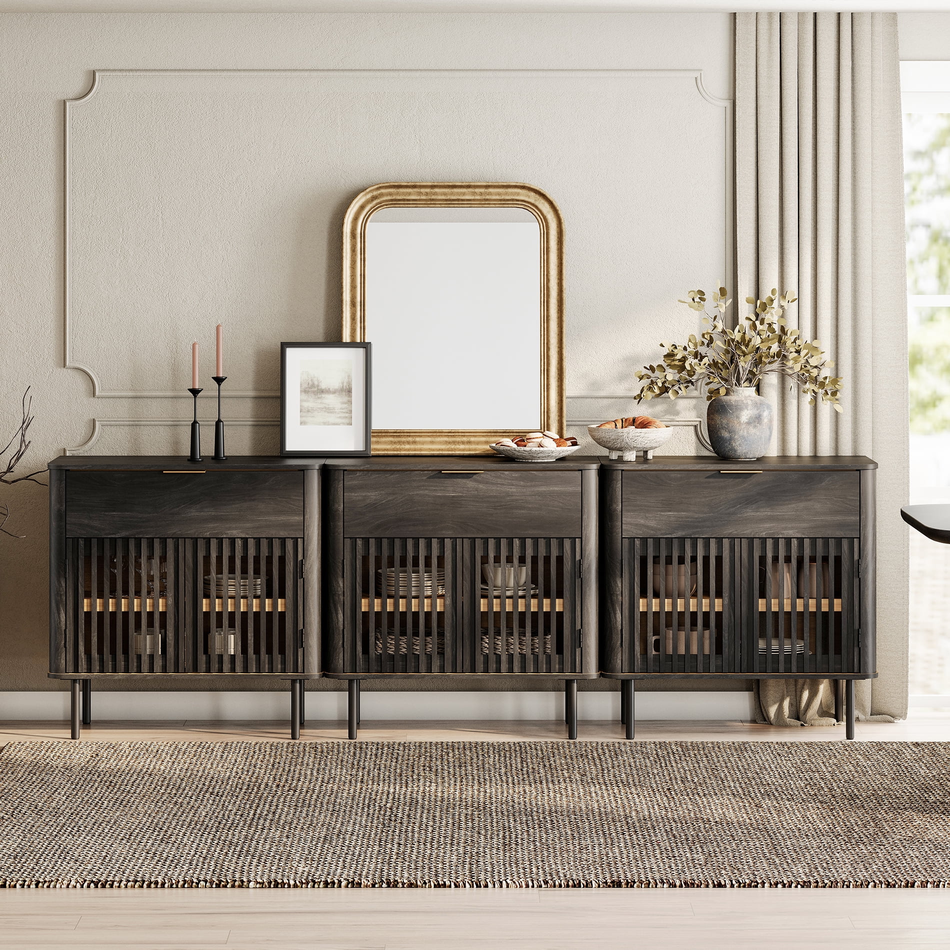 94.5" Wood TV Stand for TVs up to 100", Entertainment Center with Storage Shelves, Black
