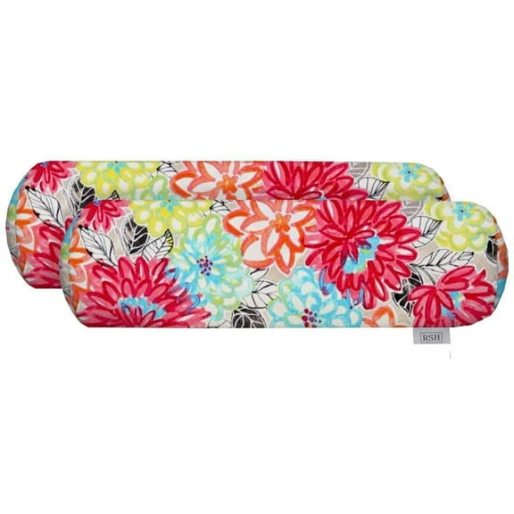 RSH Decor: 2 Neck Roll Bolster Pillows | Standard | All-Weather Spun Fabric | Artistic Floral