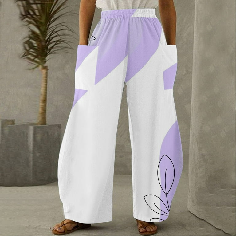 HUPOM Womens Scrub Pants Joggers Pants Carpenter Mid Waist Rise Full  Flare-Leg Purple S 