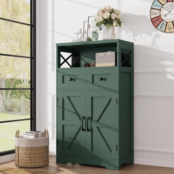 MorandiMal Farmhouse Storage Cabinet with Drawers, Small Kitchen Pantry Cabinet, Green