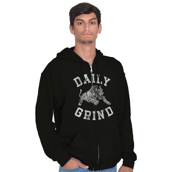 Daily Grind Gym Workout Exercise Unisex Fleece Graphic Zip Up Hoodie Brisco Brands 2X