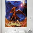 thumbnail image 1 of Dragon Tapestry, Fantasy Scene Animal Knight Against Cosmos Galaxy Planetary Space Background, Fabric Wall Hanging Decor for Bedroom Living Room Dorm, 5 Sizes, Blue Cinnamon, by Ambesonne, 1 of 1