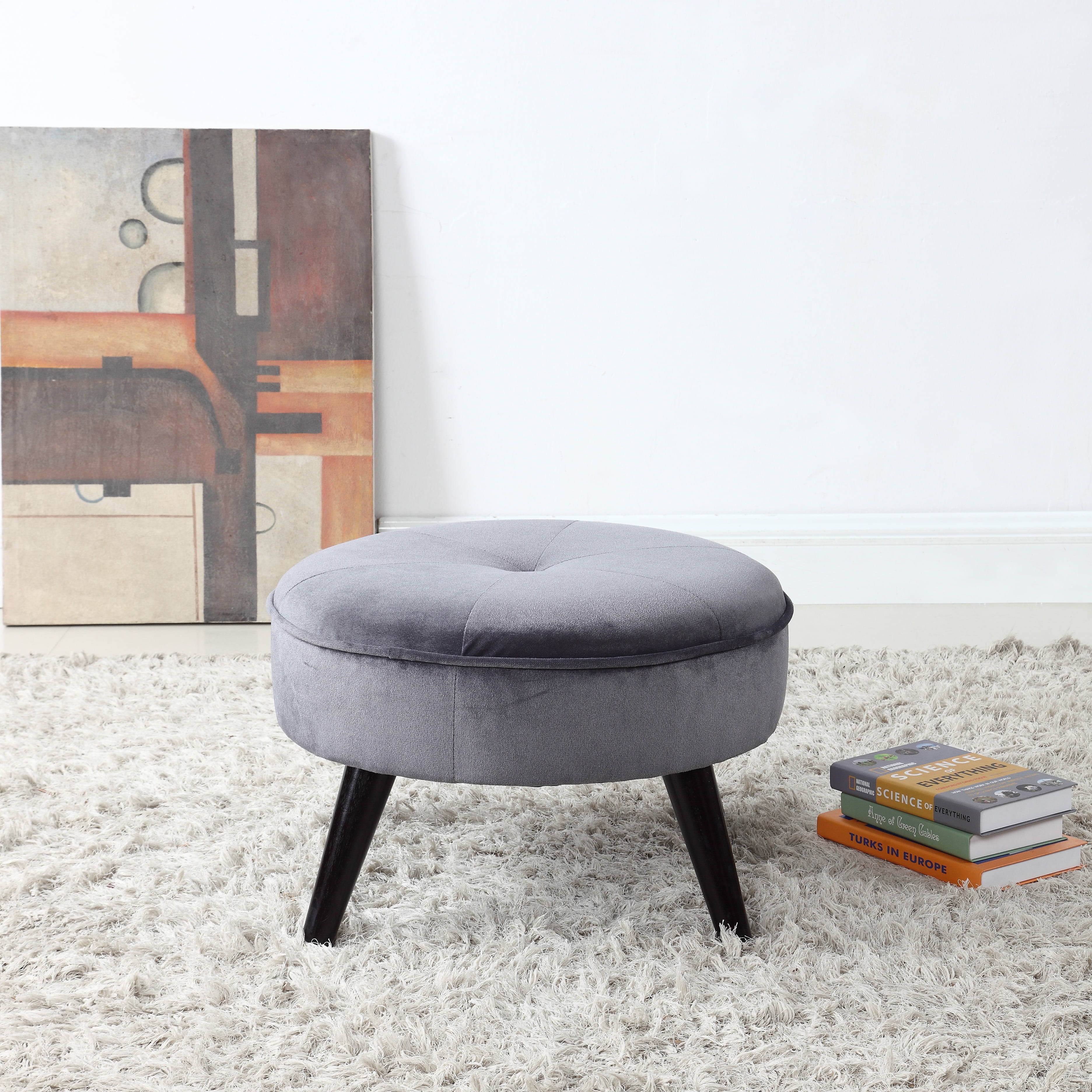 Round Velvet Footrest Ottoman